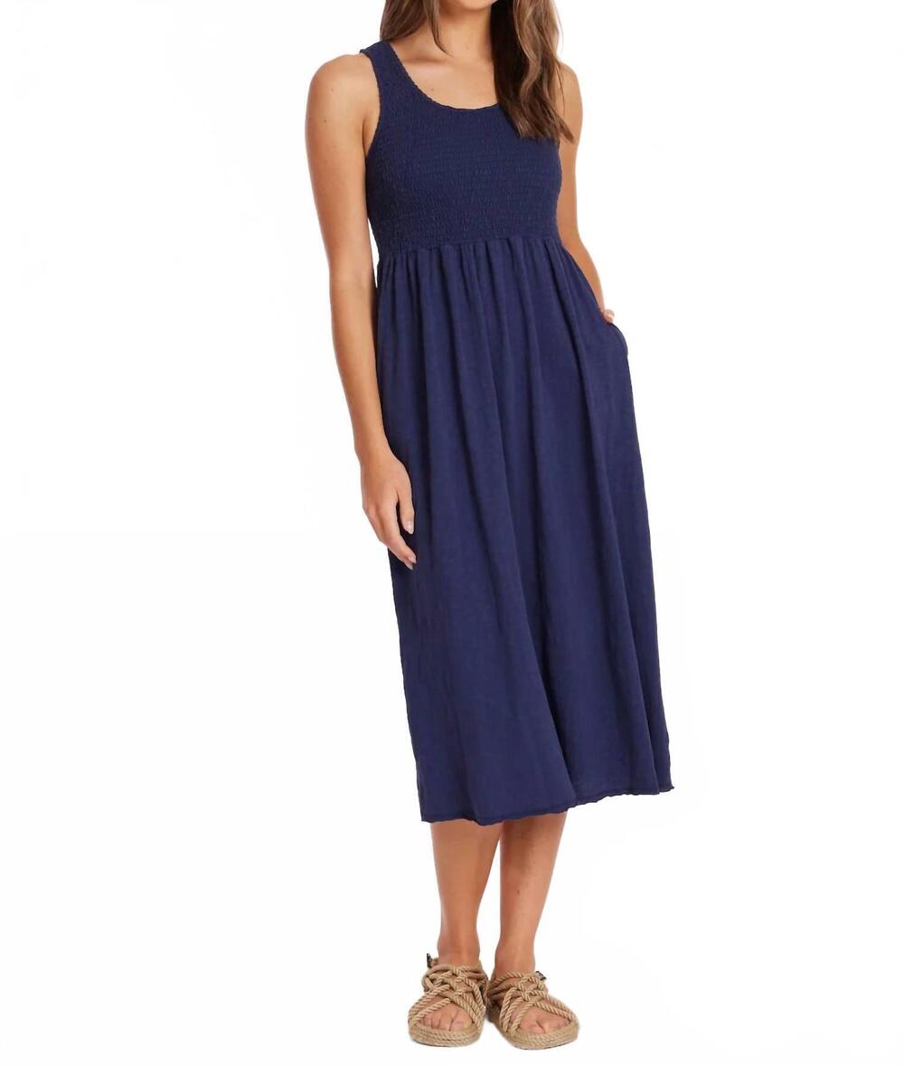NEW MODODOC smocked tank midi dress in blue